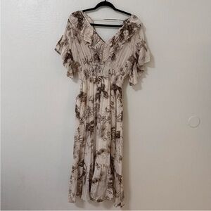 Sandro Cream Maxi Dress with Brown Toile Motif